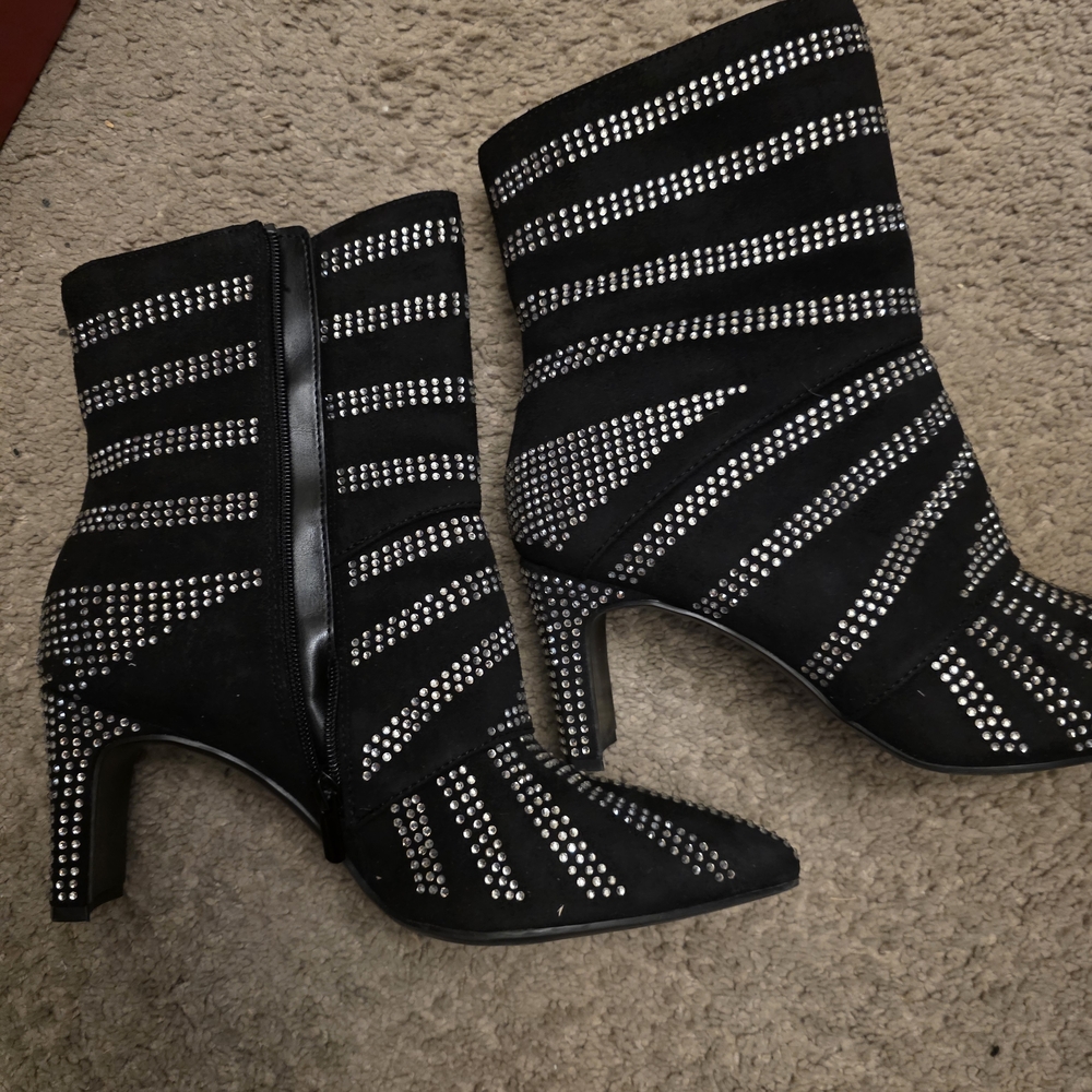 Impo Black Heeled Boots with Studded Silver Design